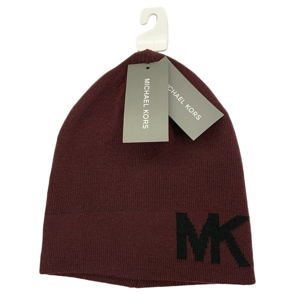 NWT MICHAEL KORS AUTHENTIC MEN'S REVERSIBLE ONE SIZE DARK RED BEANIE HAT - Picture 1 of 3